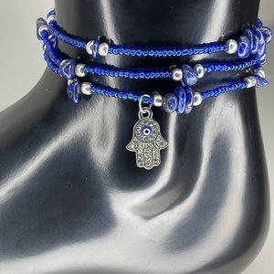 Hamsa and Sodalite Anklet Set - 3 pieces